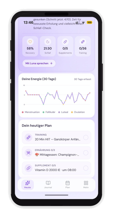 Heute-Tab mit Luna-Insight und Energie-Chart